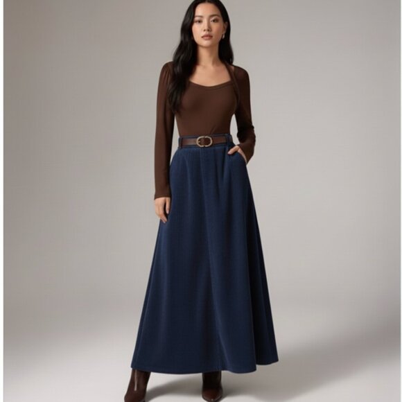 Minimalist Corduroy Skirt Maxi Blue - Picture 1 of 8